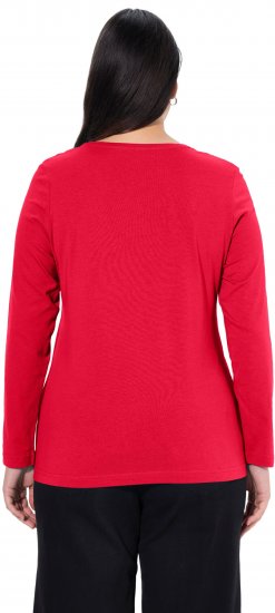 Ulla Popken Basic Round Neck Long Sleeve Slim Fit Cotton Tee Red - T-shirts - T-shirts til kvinder
