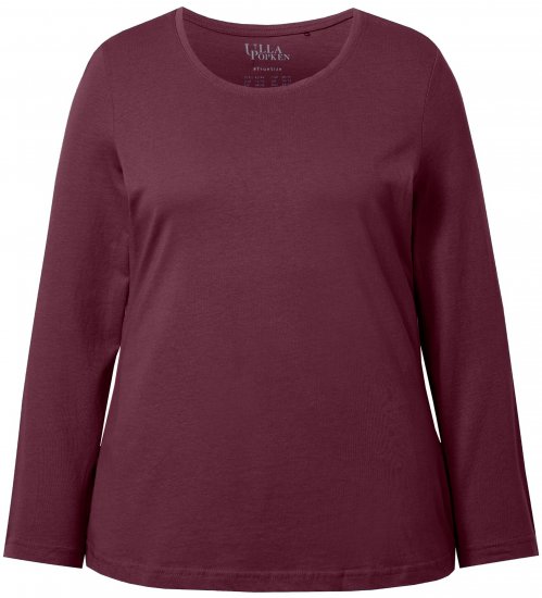Ulla Popken Basic Round Neck Long Sleeve Slim Fit Cotton Tee Dark Berry - T-shirts - T-shirts til kvinder