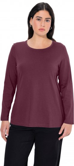 Ulla Popken Basic Round Neck Long Sleeve Slim Fit Cotton Tee Dark Berry - T-shirts - T-shirts til kvinder