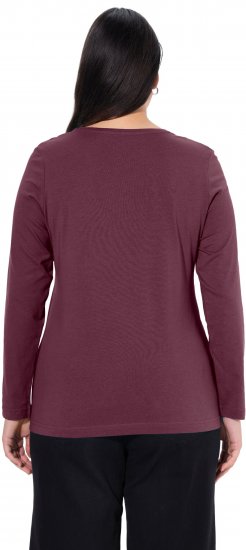 Ulla Popken Basic Round Neck Long Sleeve Slim Fit Cotton Tee Dark Berry - T-shirts - T-shirts til kvinder