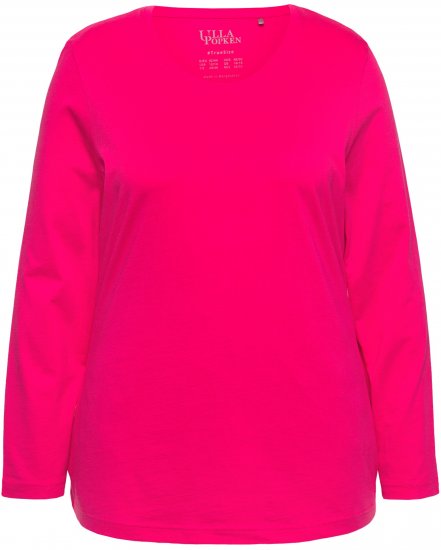 Ulla Popken Basic Round Neck Long Sleeve Slim Fit Cotton Tee Red Pink - T-shirts - T-shirts til kvinder