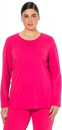 Ulla Popken Basic Round Neck Long Sleeve Slim Fit Cotton Tee Red Pink - T-shirts - T-shirts til kvinder