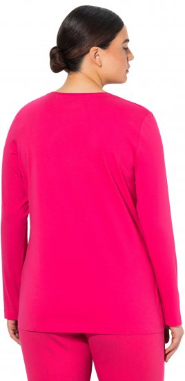 Ulla Popken Basic Round Neck Long Sleeve Slim Fit Cotton Tee Red Pink - T-shirts - T-shirts til kvinder