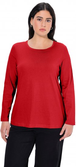 Ulla Popken Basic Round Neck Long Sleeve Slim Fit Cotton Tee Salsa Red - T-shirts - T-shirts til kvinder