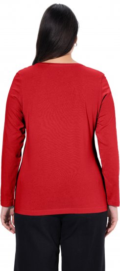 Ulla Popken Basic Round Neck Long Sleeve Slim Fit Cotton Tee Salsa Red - T-shirts - T-shirts til kvinder