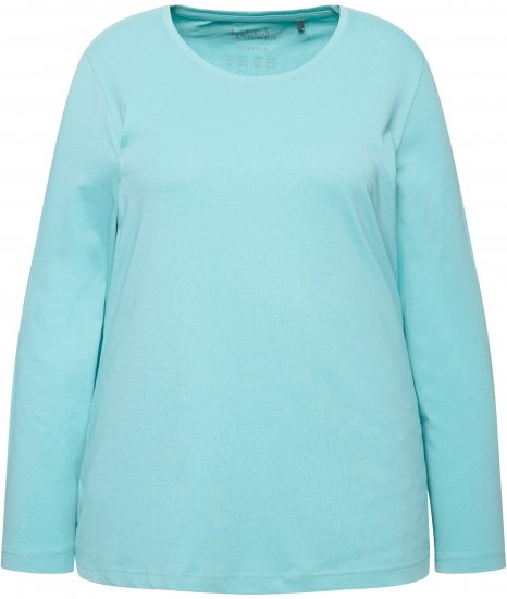 Ulla Popken Basic Round Neck Long Sleeve Slim Fit Cotton Tee Mint - T-shirts - T-shirts til kvinder
