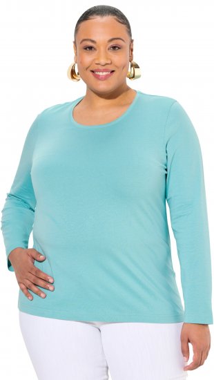 Ulla Popken Basic Round Neck Long Sleeve Slim Fit Cotton Tee Mint - T-shirts - T-shirts til kvinder