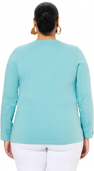 Ulla Popken Basic Round Neck Long Sleeve Slim Fit Cotton Tee Mint - T-shirts - T-shirts til kvinder