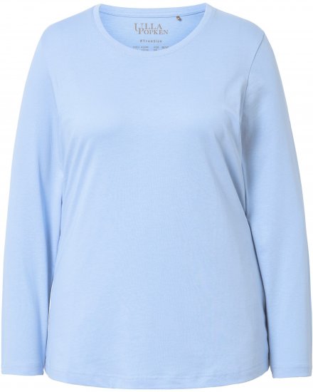 Ulla Popken Basic Round Neck Long Sleeve Slim Fit Cotton Tee Light Blue - T-shirts - T-shirts til kvinder