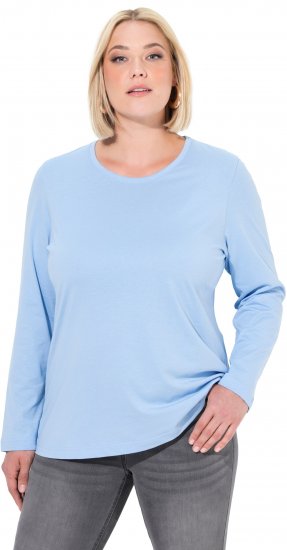 Ulla Popken Basic Round Neck Long Sleeve Slim Fit Cotton Tee Light Blue - T-shirts - T-shirts til kvinder
