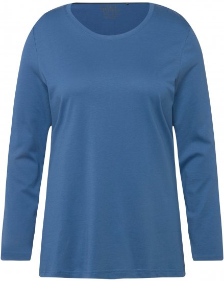 Ulla Popken Basic Round Neck Long Sleeve Slim Fit Cotton Tee Blue Denim - T-shirts - T-shirts til kvinder