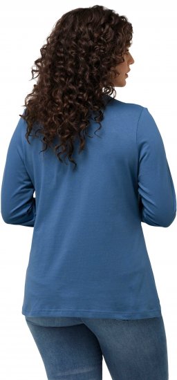 Ulla Popken Basic Round Neck Long Sleeve Slim Fit Cotton Tee Blue Denim - T-shirts - T-shirts til kvinder