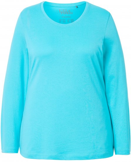 Ulla Popken Basic Round Neck Long Sleeve Slim Fit Cotton Tee Deep Aqua - T-shirts - 