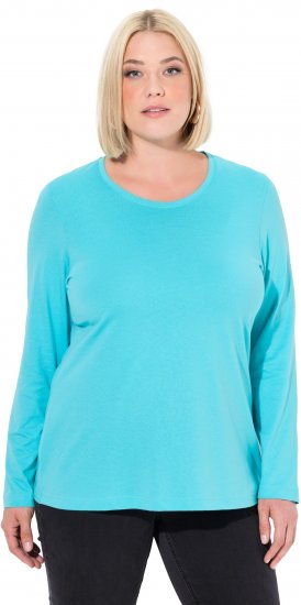 Ulla Popken Basic Round Neck Long Sleeve Slim Fit Cotton Tee Deep Aqua - T-shirts - 