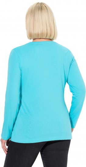 Ulla Popken Basic Round Neck Long Sleeve Slim Fit Cotton Tee Deep Aqua - T-shirts - 