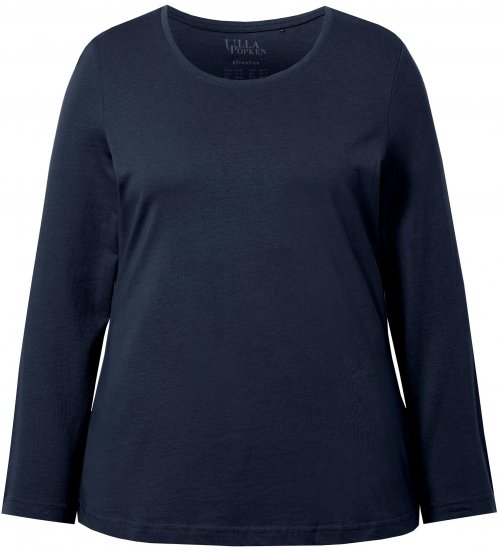 Ulla Popken Basic Round Neck Long Sleeve Slim Fit Cotton Tee Navy Blue - T-shirts - 