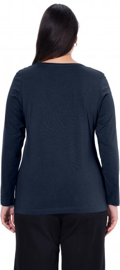 Ulla Popken Basic Round Neck Long Sleeve Slim Fit Cotton Tee Navy Blue - T-shirts - 