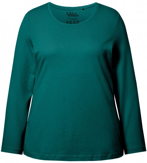 Ulla Popken Basic Round Neck Long Sleeve Slim Fit Cotton Tee Teal Green - T-shirts - T-shirts til kvinder