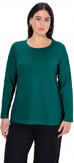 Ulla Popken Basic Round Neck Long Sleeve Slim Fit Cotton Tee Teal Green - T-shirts - T-shirts til kvinder