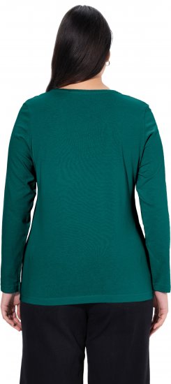 Ulla Popken Basic Round Neck Long Sleeve Slim Fit Cotton Tee Teal Green - T-shirts - T-shirts til kvinder