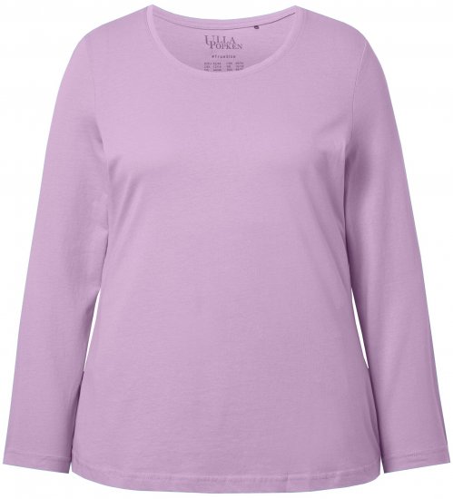 Ulla Popken Basic Round Neck Long Sleeve Slim Fit Cotton Tee Lavender - T-shirts - T-shirts til kvinder