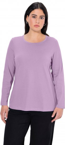 Ulla Popken Basic Round Neck Long Sleeve Slim Fit Cotton Tee Lavender - T-shirts - T-shirts til kvinder