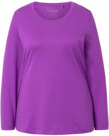 Ulla Popken Basic Round Neck Long Sleeve Slim Fit Cotton Tee Purple - T-shirts - T-shirts til kvinder