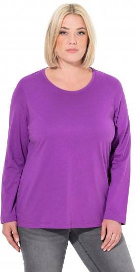Ulla Popken Basic Round Neck Long Sleeve Slim Fit Cotton Tee Purple - T-shirts - T-shirts til kvinder