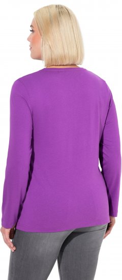 Ulla Popken Basic Round Neck Long Sleeve Slim Fit Cotton Tee Purple - T-shirts - T-shirts til kvinder