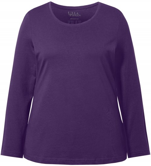 Ulla Popken Basic Round Neck Long Sleeve Slim Fit Cotton Tee Deep Violet - T-shirts - T-shirts til kvinder