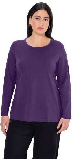 Ulla Popken Basic Round Neck Long Sleeve Slim Fit Cotton Tee Deep Violet - T-shirts - T-shirts til kvinder