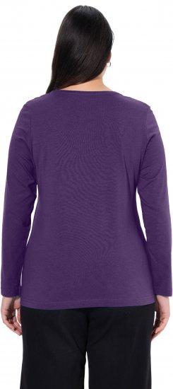 Ulla Popken Basic Round Neck Long Sleeve Slim Fit Cotton Tee Deep Violet - T-shirts - T-shirts til kvinder