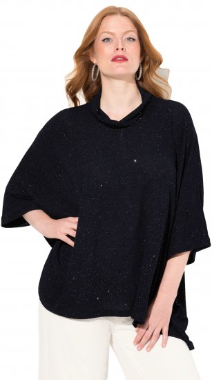 Ulla Popken Sparkling Draped Collared Tee Navy Blue - Trykte T-shirts til kvinder - 