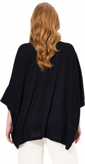 Ulla Popken Sparkling Draped Collared Tee Navy Blue - Trykte T-shirts til kvinder - 