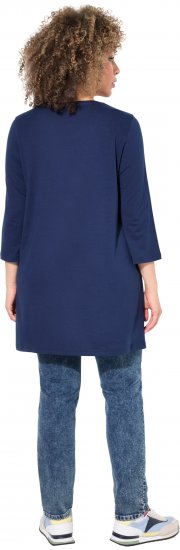 Ulla Popken Floral Motif 3/4 Sleeve Tunic Tee Ink Blue - Trykte T-shirts til kvinder - 