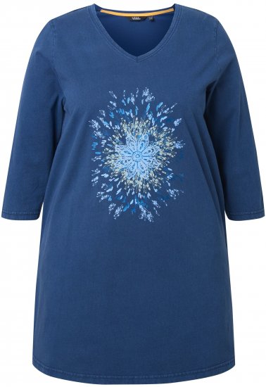 Ulla Popken Dandelion Short Sleeve Graphic Tee Ink Blue - Trykte T-shirts til kvinder - Printede T-shirts til Damer