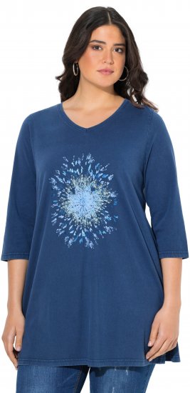 Ulla Popken Dandelion Short Sleeve Graphic Tee Ink Blue - Trykte T-shirts til kvinder - Printede T-shirts til Damer