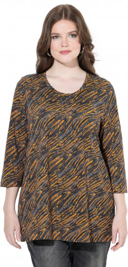 Ulla Popken Graphic Print 3/4 Sleeve Tee Neon Orange - Trykte T-shirts til kvinder - 