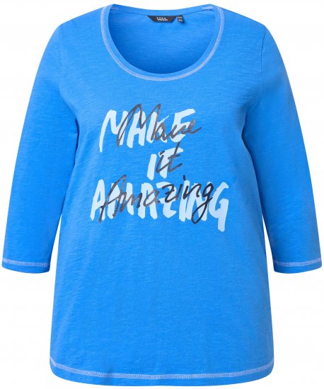 Ulla Popken Make It Amazing 3/4 Sleeve Graphic Tee Pacific Blue - Trykte T-shirts til kvinder - 
