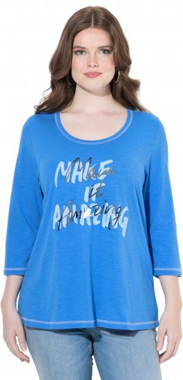 Ulla Popken Make It Amazing 3/4 Sleeve Graphic Tee Pacific Blue - Trykte T-shirts til kvinder - 
