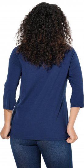 Ulla Popken Smile Rhinestone 3/4 Sleeve Graphic Tee Ink Blue - Trykte T-shirts til kvinder - Printede T-shirts til Damer