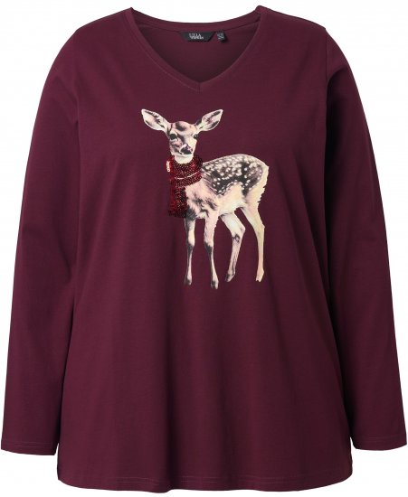 Ulla Popken Fawn Long Sleeve Graphic Tee Plum - Trykte T-shirts til kvinder - 