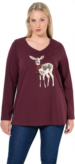 Ulla Popken Fawn Long Sleeve Graphic Tee Plum - Trykte T-shirts til kvinder - 