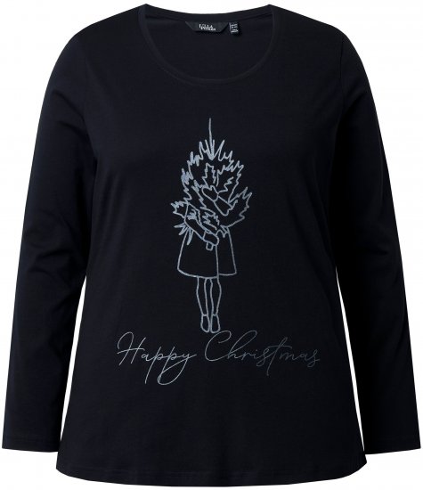 Ulla Popken Holiday Long Sleeve Graphic Tee Black - Trykte T-shirts til kvinder - 
