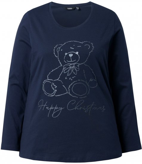 Ulla Popken Holiday Long Sleeve Graphic Tee Navy Blue - Trykte T-shirts til kvinder - 