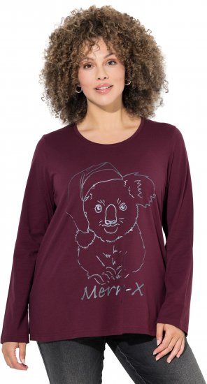Ulla Popken Holiday Long Sleeve Graphic Tee Plum - Trykte T-shirts til kvinder - 