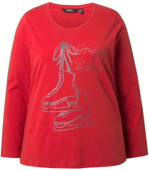 Ulla Popken Holiday Long Sleeve Graphic Tee Salsa Red - Trykte T-shirts til kvinder - 