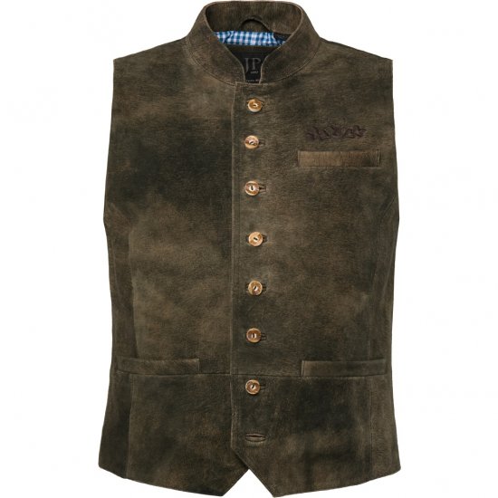 jP1880 Finest Goat Suede Traditional Vest Dark Brown - Trachten & Oktoberfest - Oktoberfest tøj i store størrelser (Trachten)