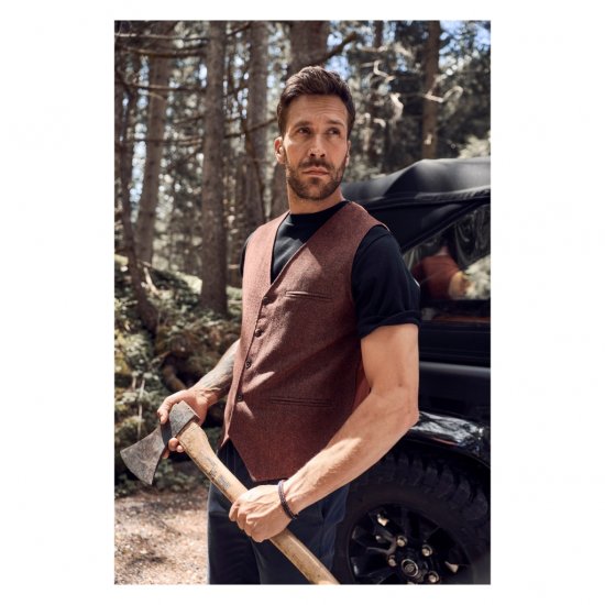 JP1880 Tweed Waistcoat Wool Brick Red - Veste - Veste i store størrelser