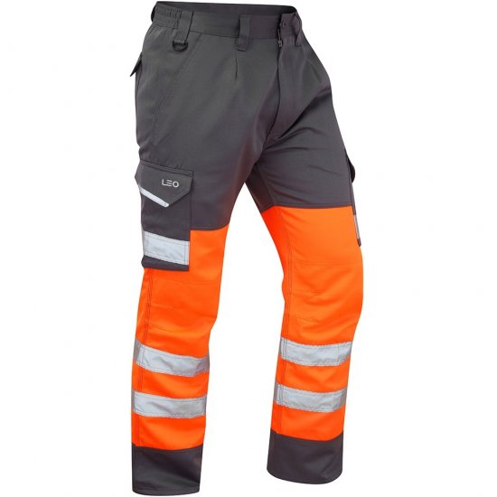 Leo Bideford Ecoviz Poly/Cotton Cargo Trouser Hi-Vis Orange/Grey - Arbejdstøj - Arbejdstøj i store størrelser